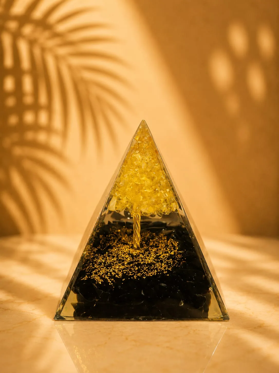 Pirámide de Orgonita o Orgón - Arbol de la Vida - citrino y obsidiana