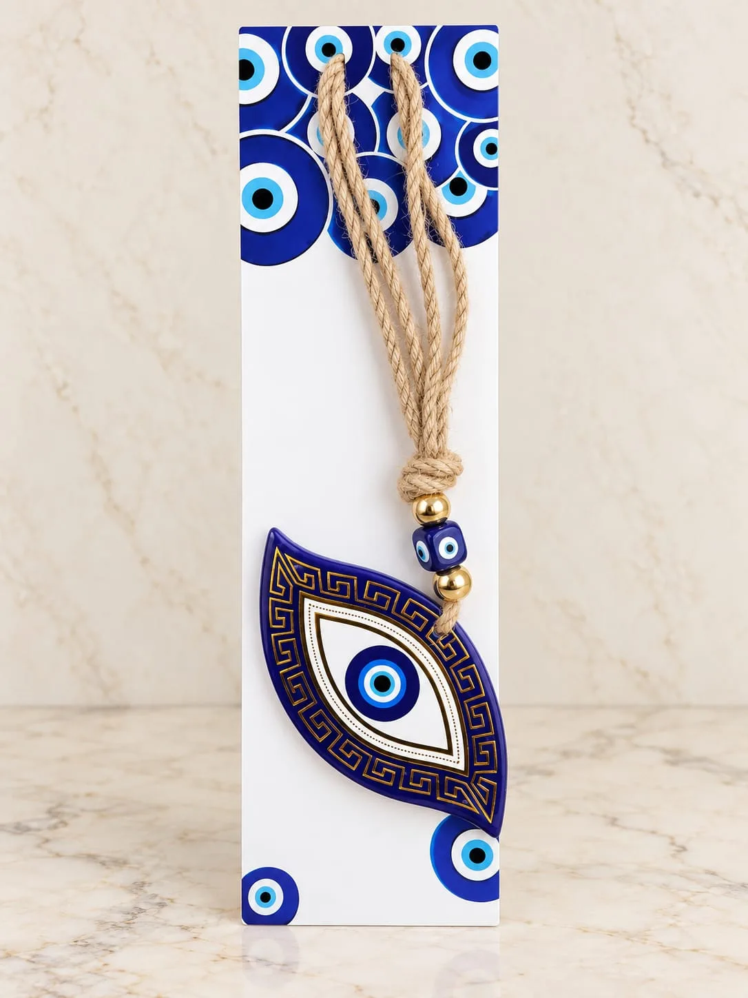 Colgante Ojo Turco Hoja Griega Azul y Dorado
