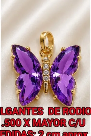 Colgante de Rodio - Mariposa morada con circonias