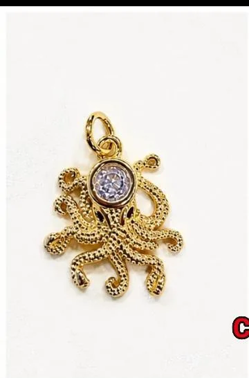 Colgante de Rodio - Pulpo dorado con piedra clara central