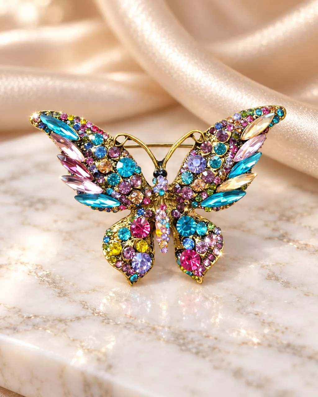 Broche de Mariposa con Pedrería Multicolor
