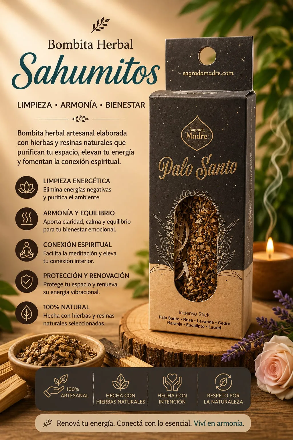 Sahumito - Palo Santo Incienso Stick (Mezcla Palo Santo-Rosa-Lavanda-Cedro-Naranja-Eucalipto-Laurel)