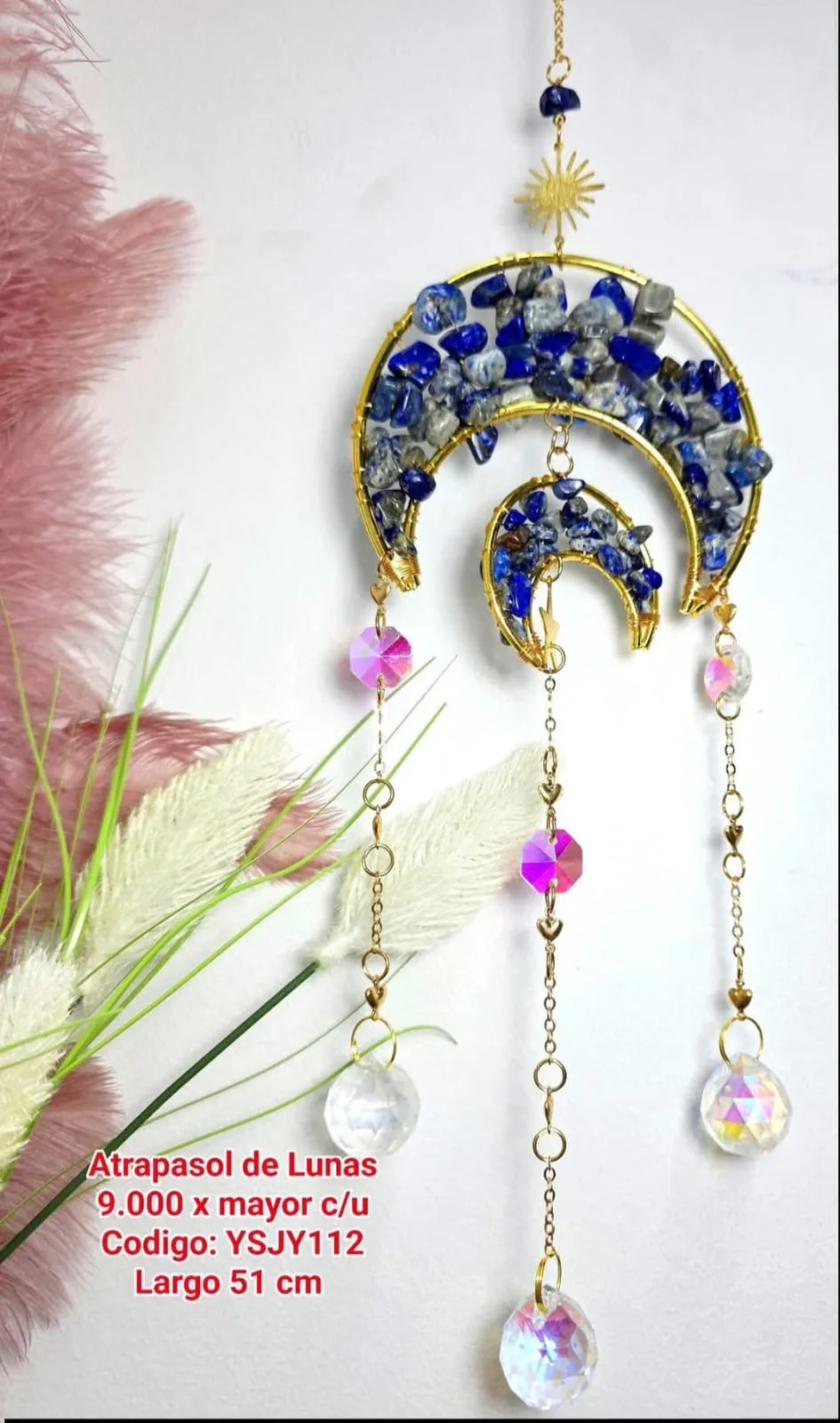 Atrapasoles Luna Doble con Lapislázuli Natural y Esferas Prismáticas