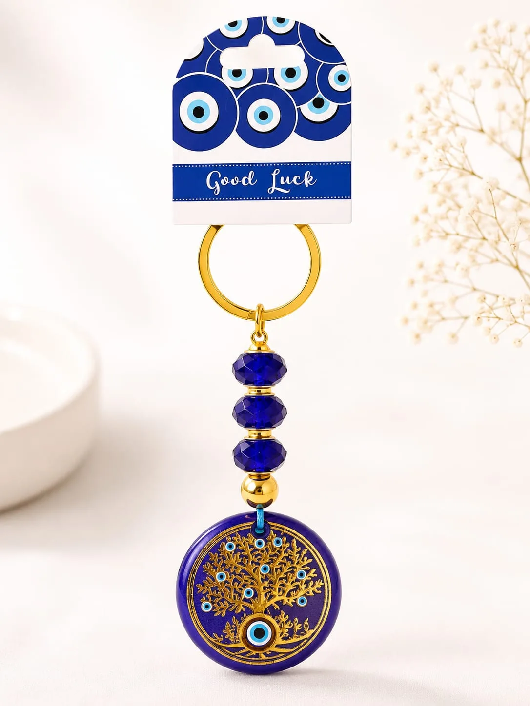 Llavero Dorado de Ojo Turco - Árbol de la Vida Azul y Dorado