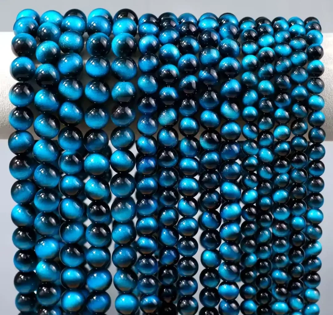 Tira de piedras de Ojo De Tigre Celeste N°6