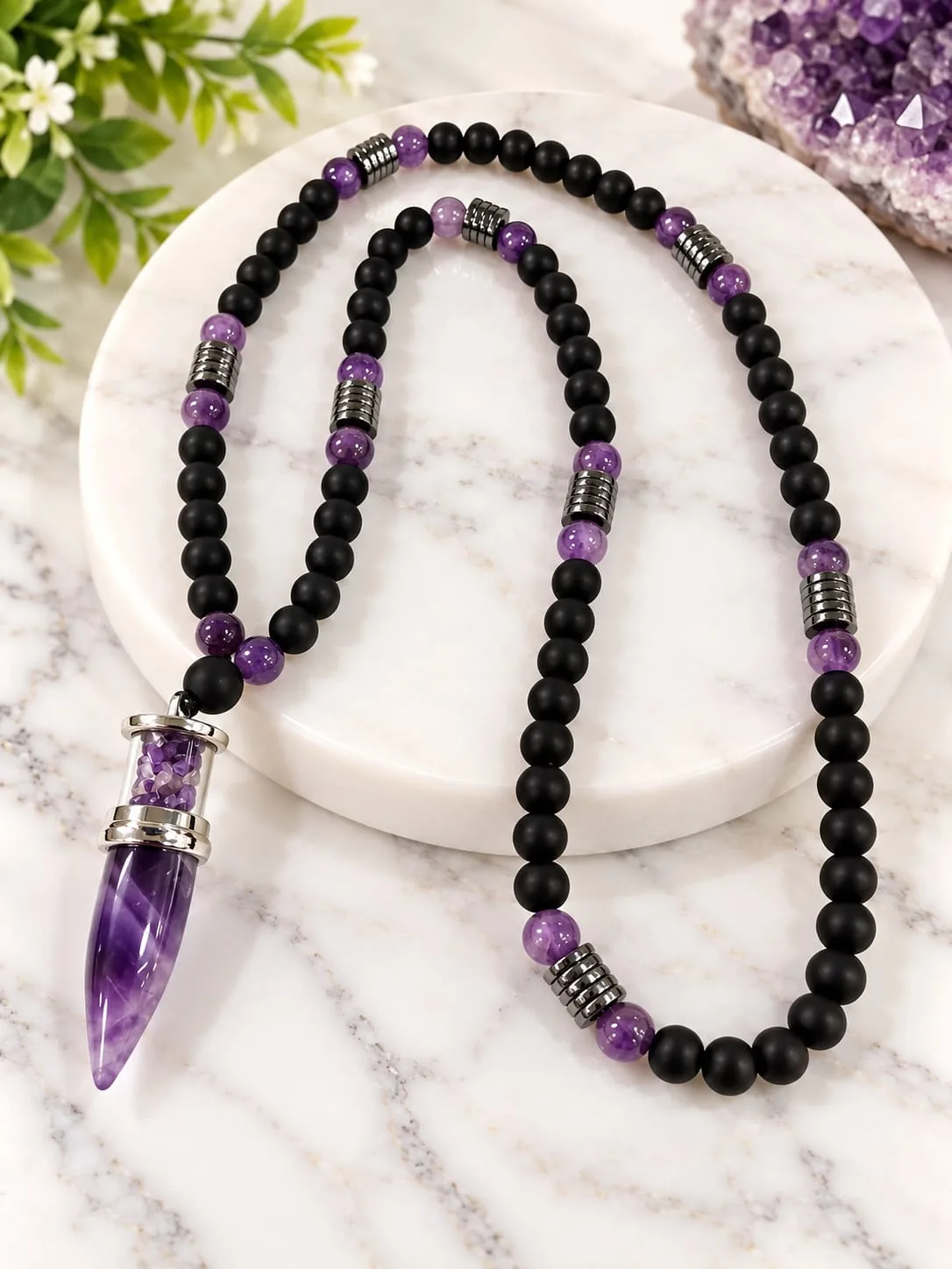 Collar de Ónix Opaco con Amatista