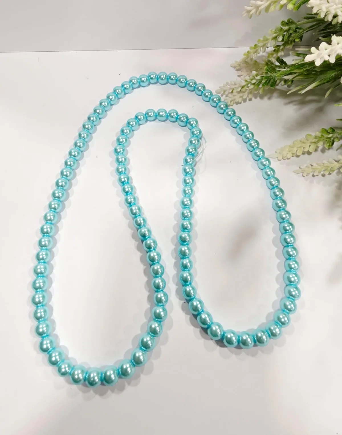 Collar de Perlas de Vidrio Celeste 8mm
