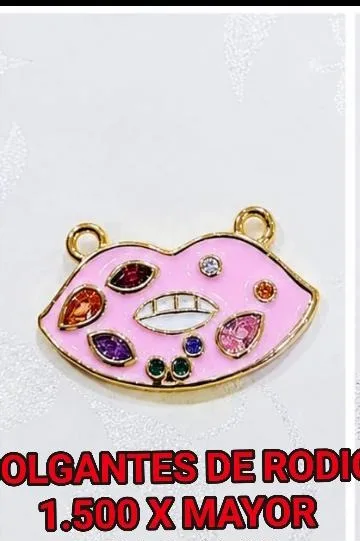 Colgante de Rodio - Labios rosados con circonias de colores