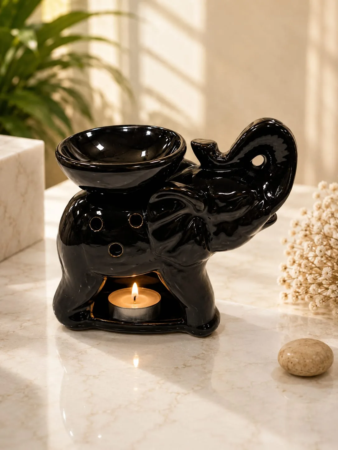 Difusor de Aroma Cerámica en Forma de Elefante - Negro