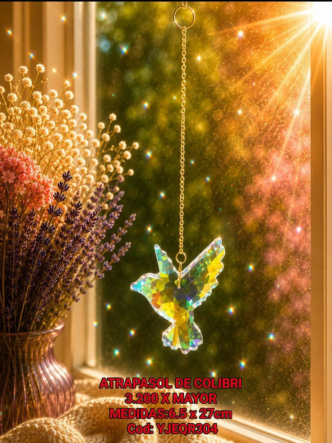 Atrapasoles Colibrí de Cristal Facetado e Iridiscente Aurora Boreal