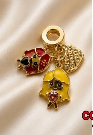 Colgante de Rodio - Charm mariquita gato y fantasma