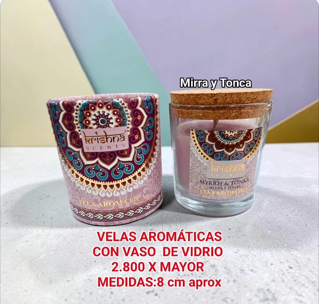 Velas Aromaticas Krishna Vaso de Vidrio Mirra y Tonca