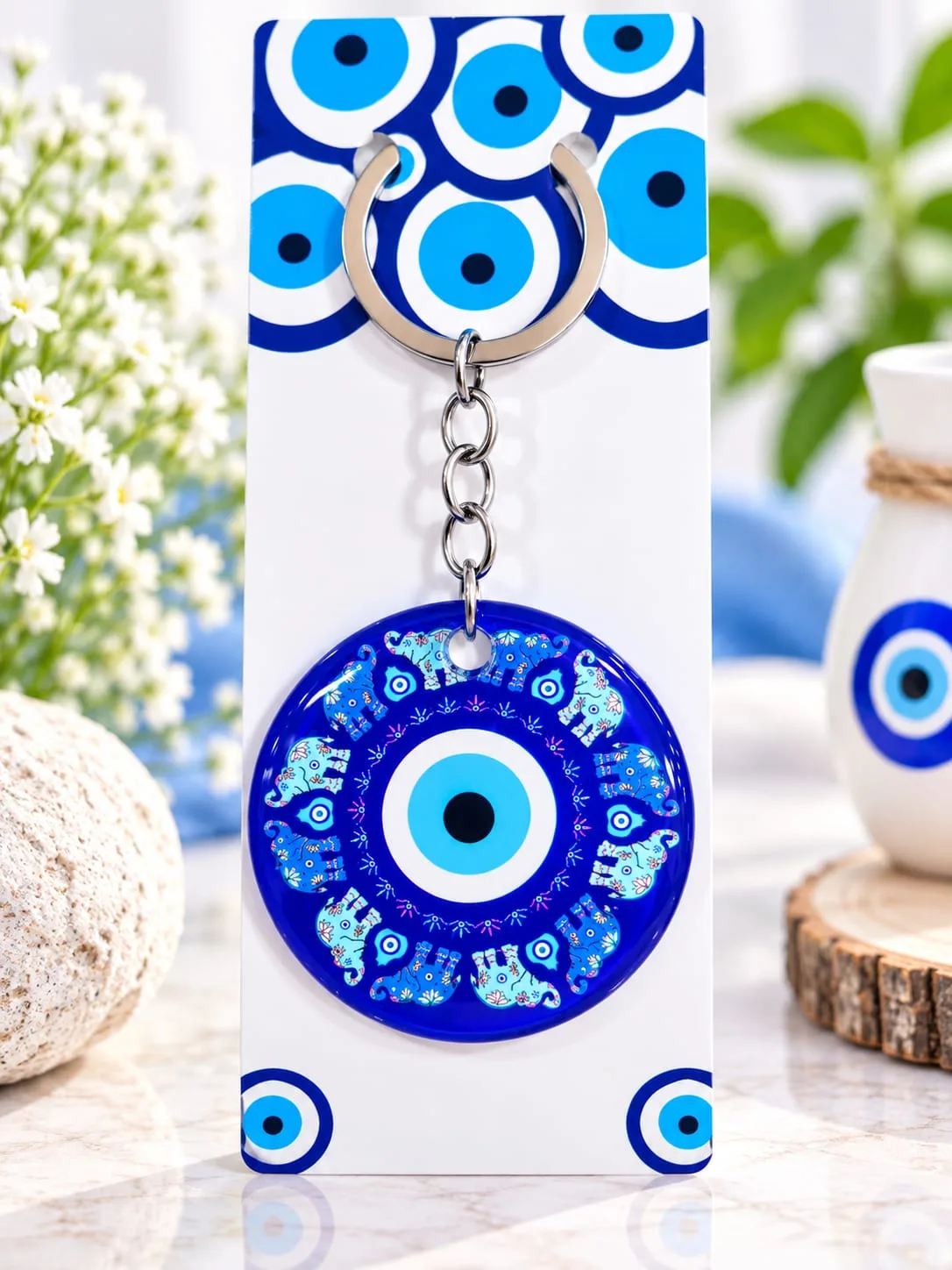 Llavero de Elefantes Celestes con Ojo Turco