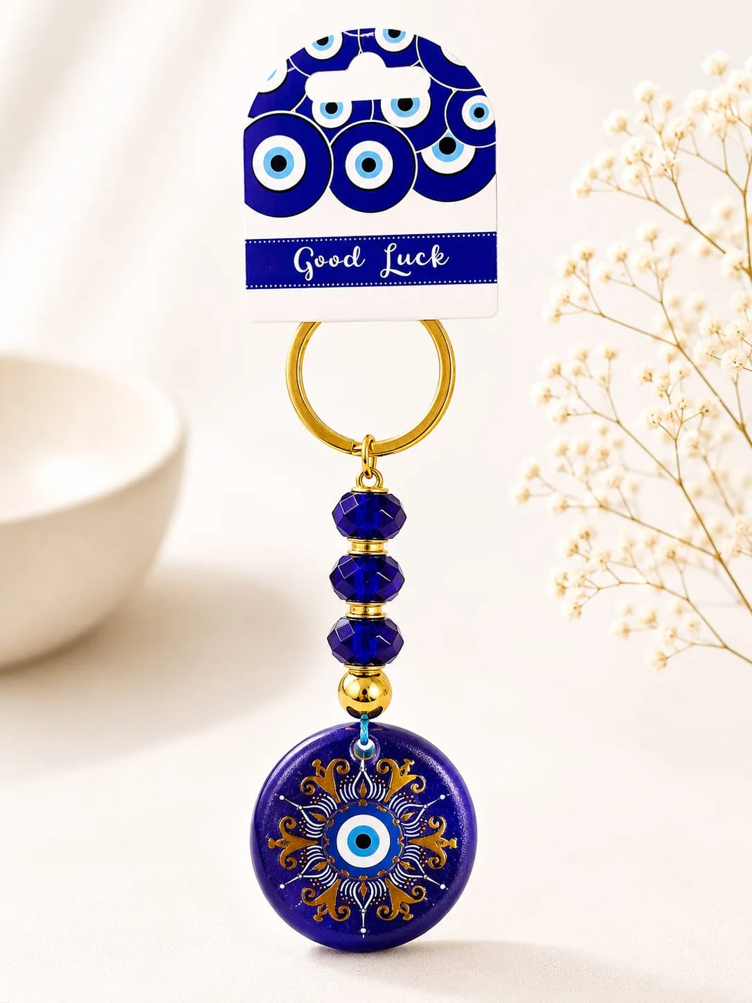 Llavero Dorado de Ojo Turco - Mandala Dorado Radial