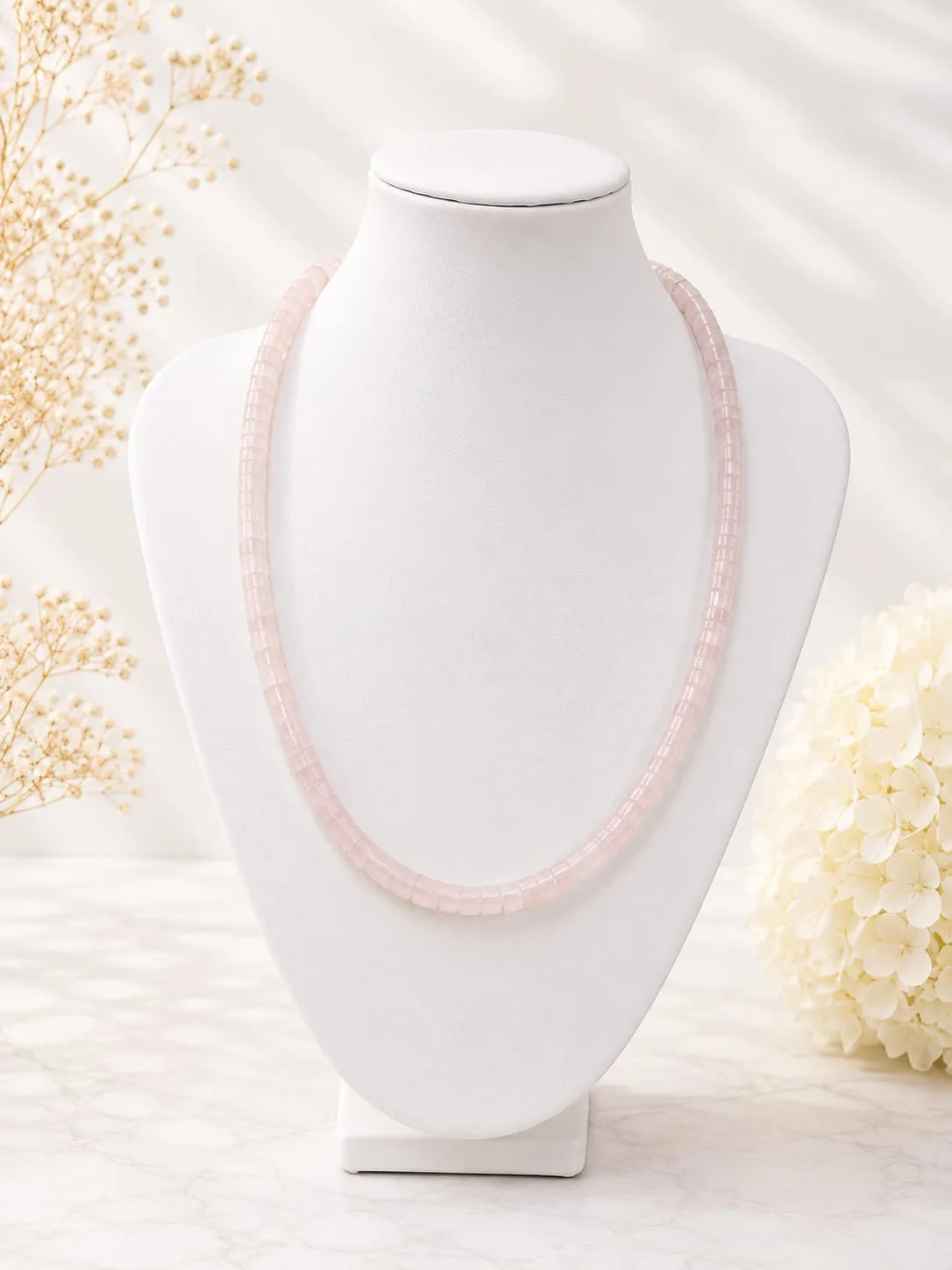 Collar de Cuarzo Rosa en Discos (Heishi)