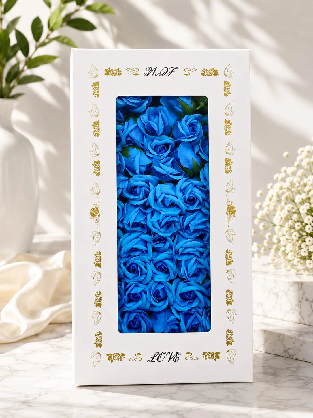 Caja de Rosas de Jabón Color Azul Brillante