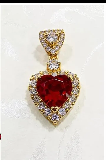 Colgante de Rodio - Corazón piedra roja
