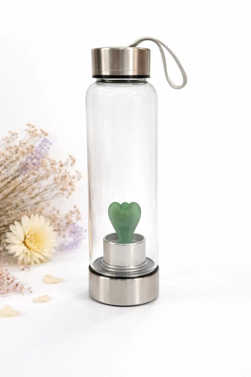 Botella de Agua con Piedra Aventurina Verde (Corazón)