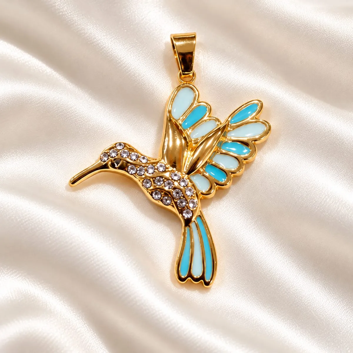 Dije de Acero Colibrí Esmaltado Turquesa