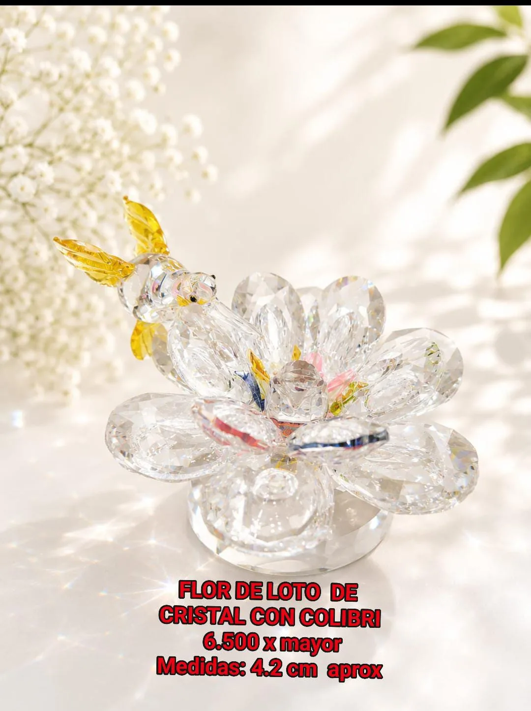 Flor de Loto de Cristal con Colibri