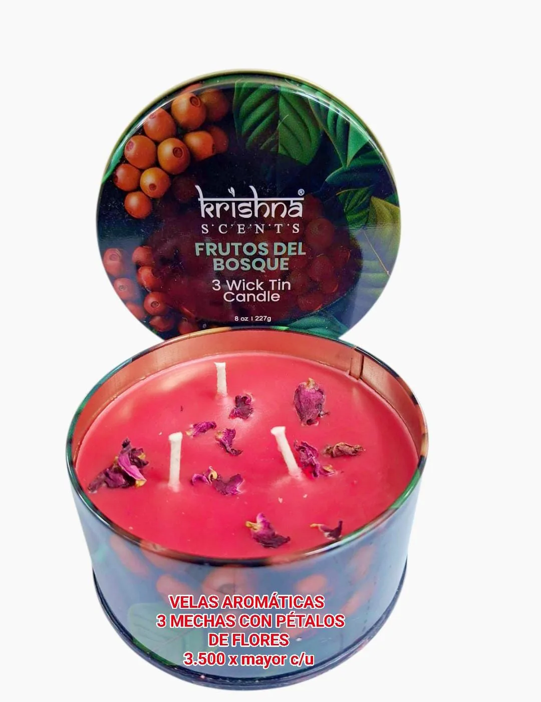 Velas Aromaticas Krishna 3 Mechas Frutos del Bosque