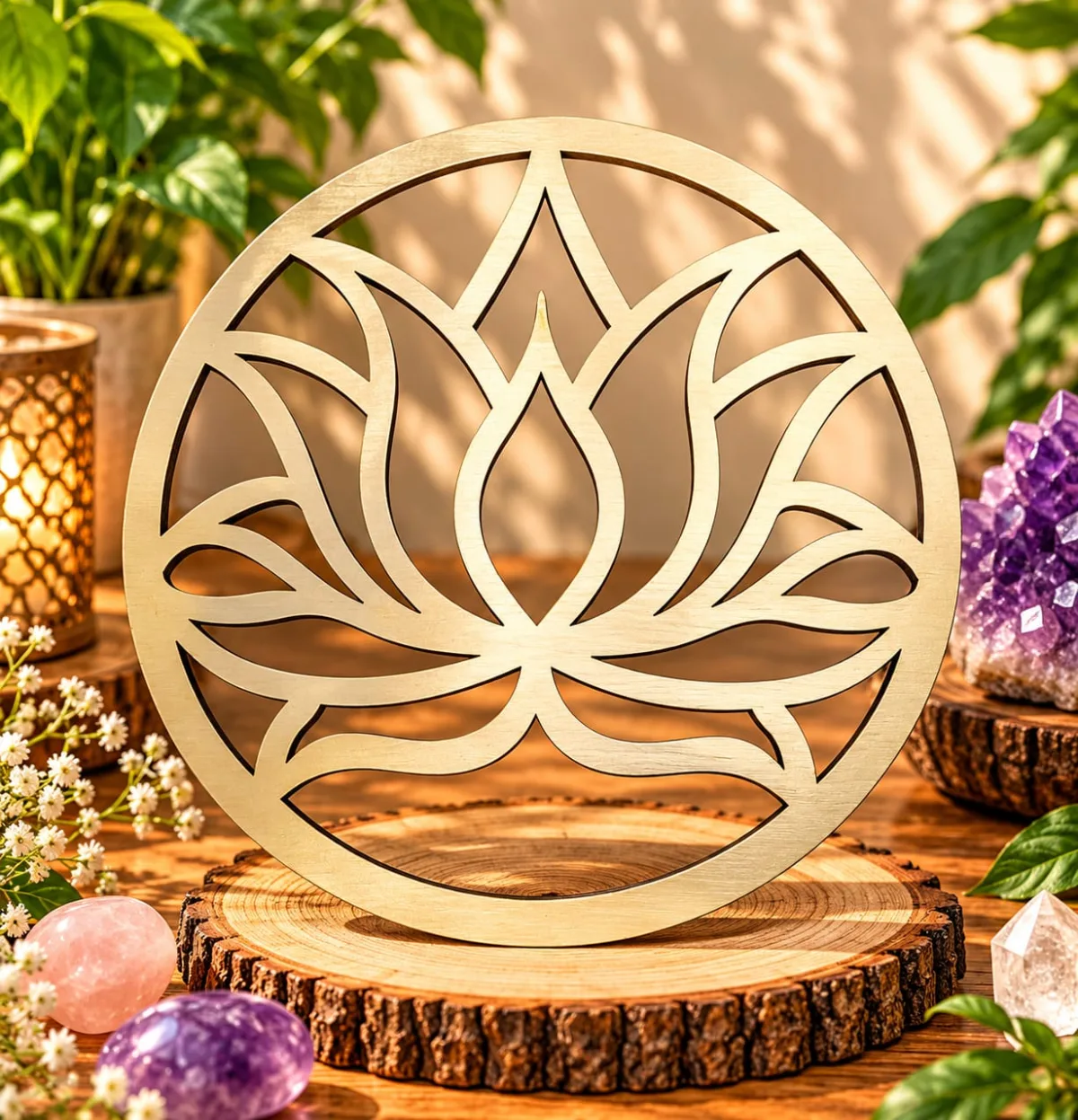 Rejilla de Madera Flor de Loto en Círculo 20x20 cm