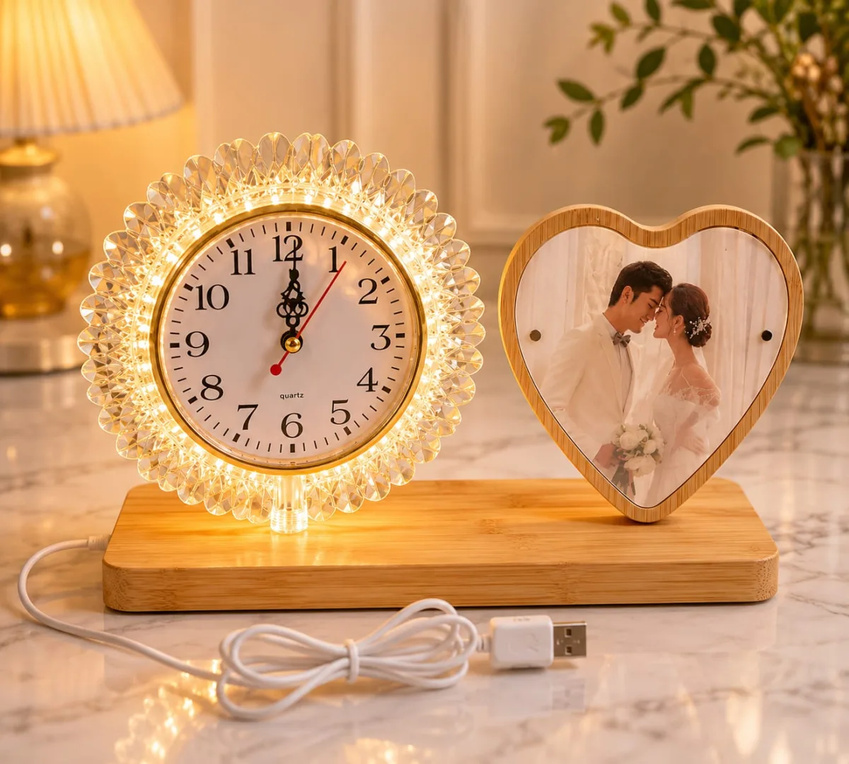 Reloj Usb con Porta Retrato - Marco Corazón/Círculo