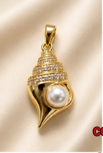 Colgante en Rodio - Caracol/concha dorado con perla