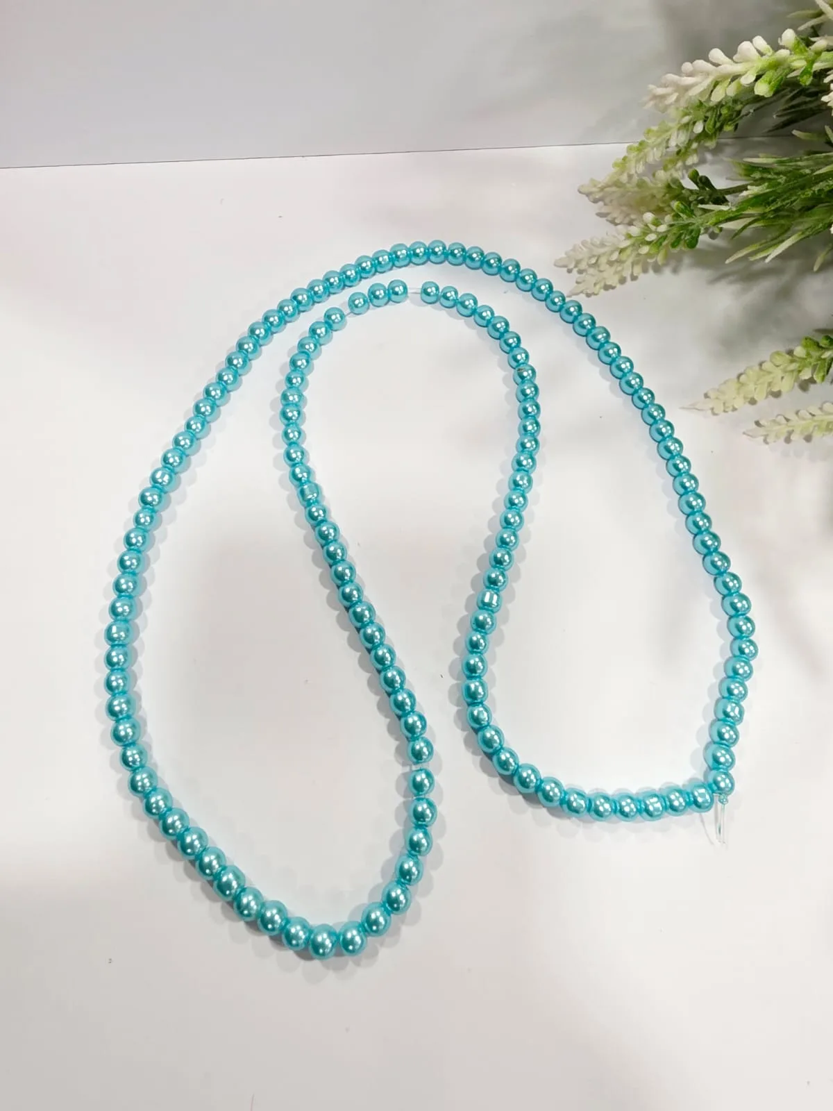Collar de Perlas de Vidrio Celeste 6mm