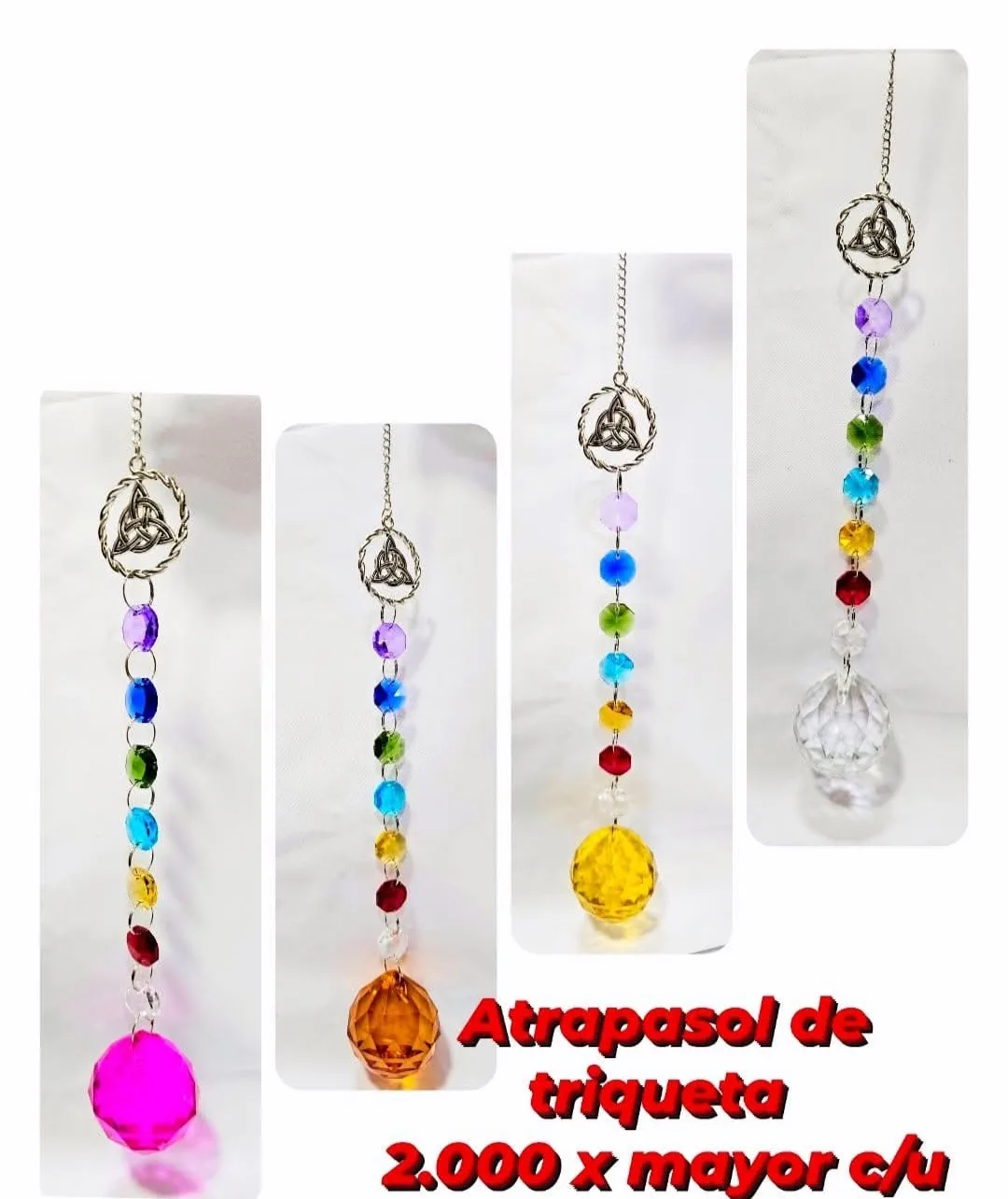 Atrapasoles Místico Celta Triqueta con Cuentas 7 Chakras y Esfera Prismática Facetada