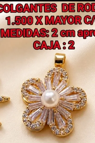 Colgante de Rodio - Flor con perla central