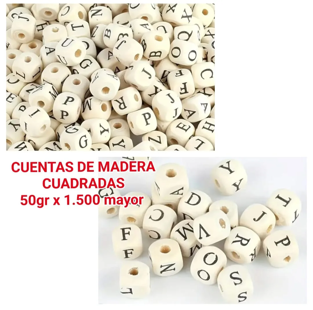 Cuentas de Madera Cuadradas con Letras