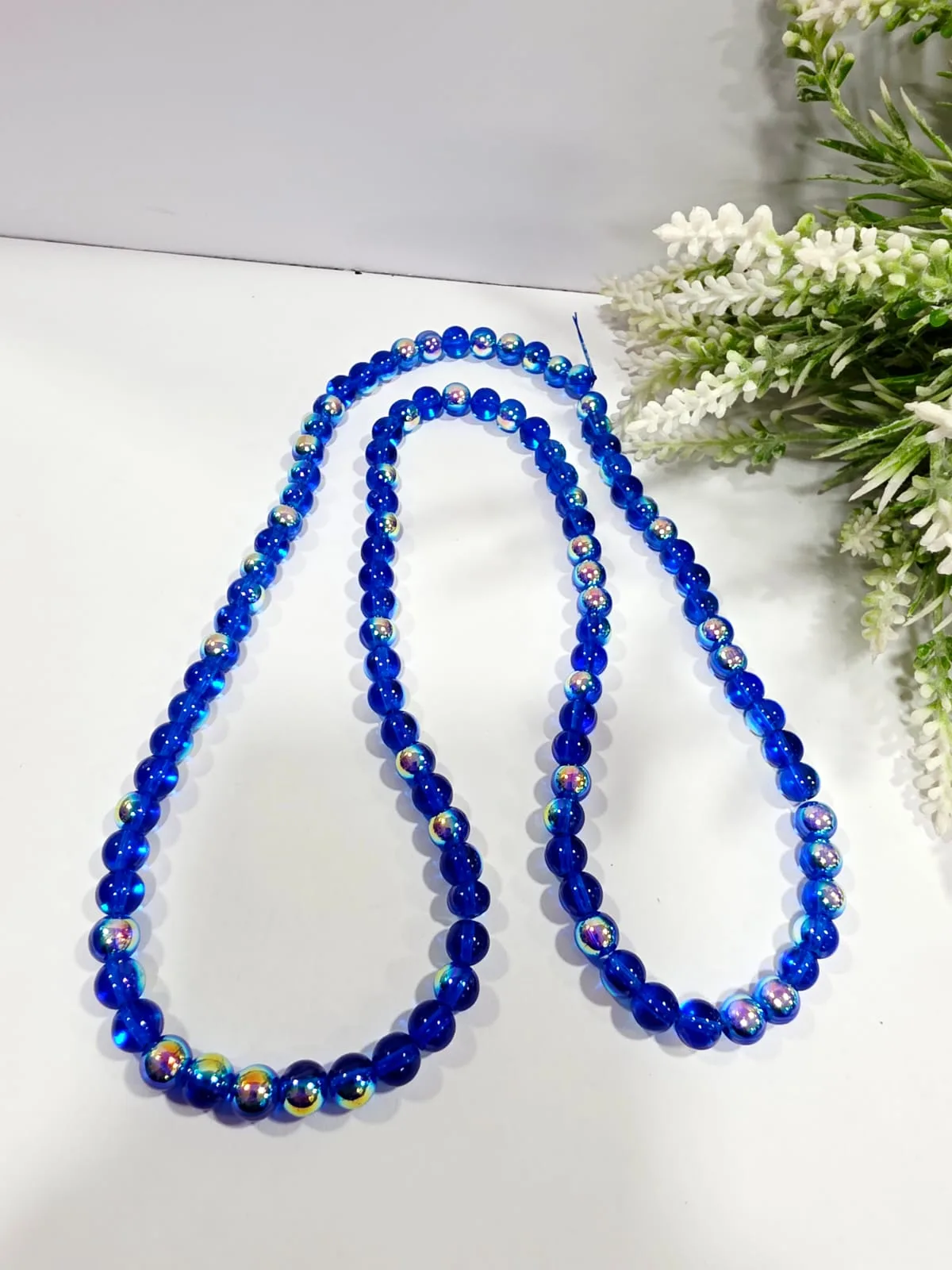 Cuentas de Vidrio Tornasolado Azul Rey 8mm