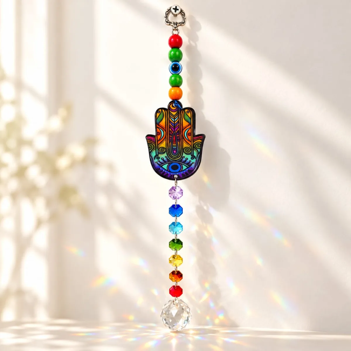 Atrapasol Mano de Fátima Madera Multicolor Oscuro