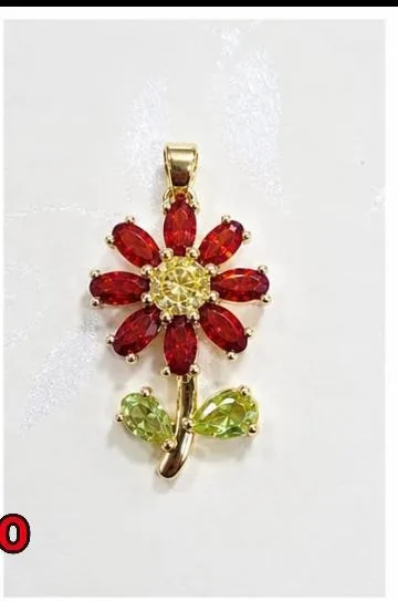 Colgante de Rodio - Flor pétalos rojos centro amarillo