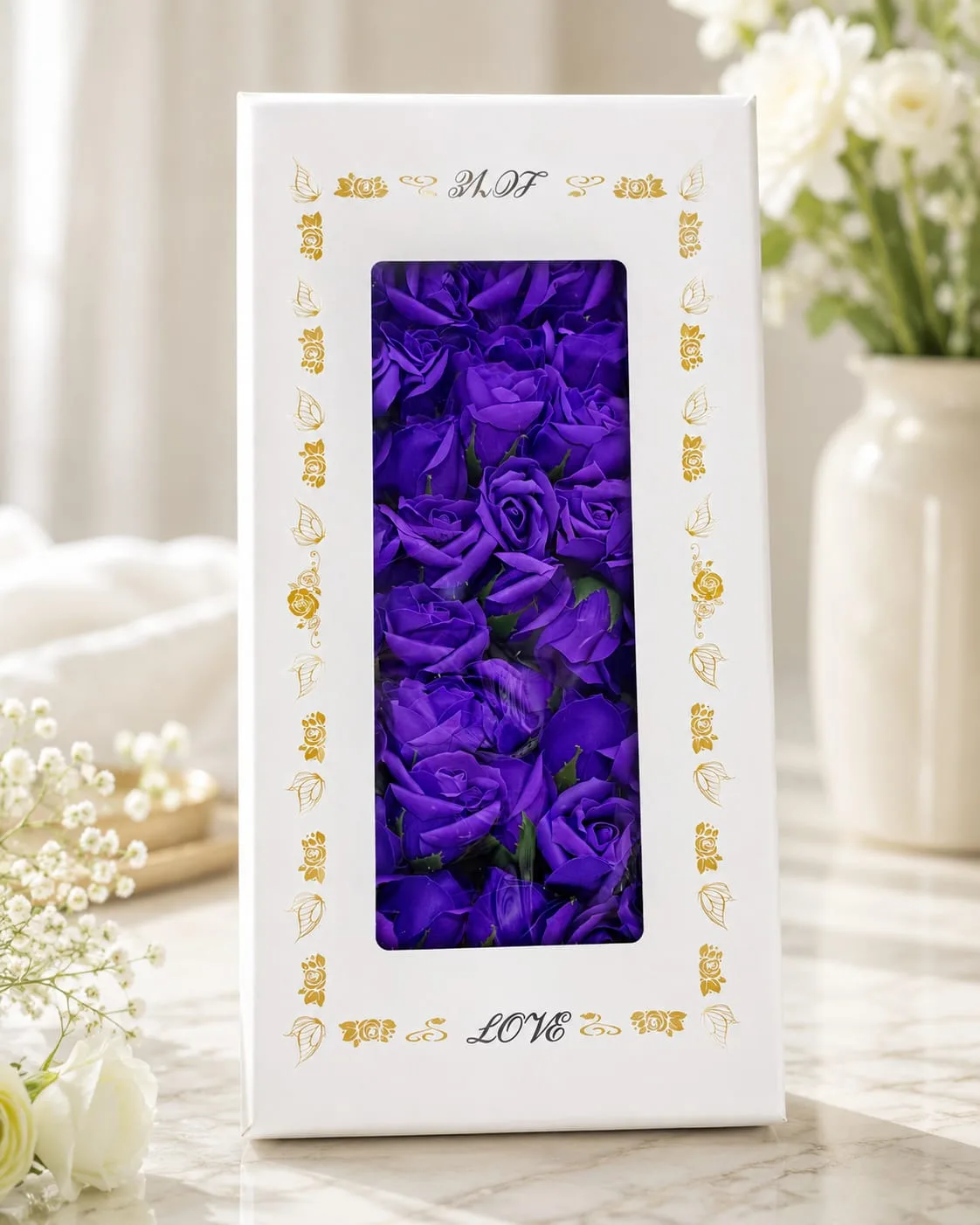 Caja de Rosas de Jabón Color Morado