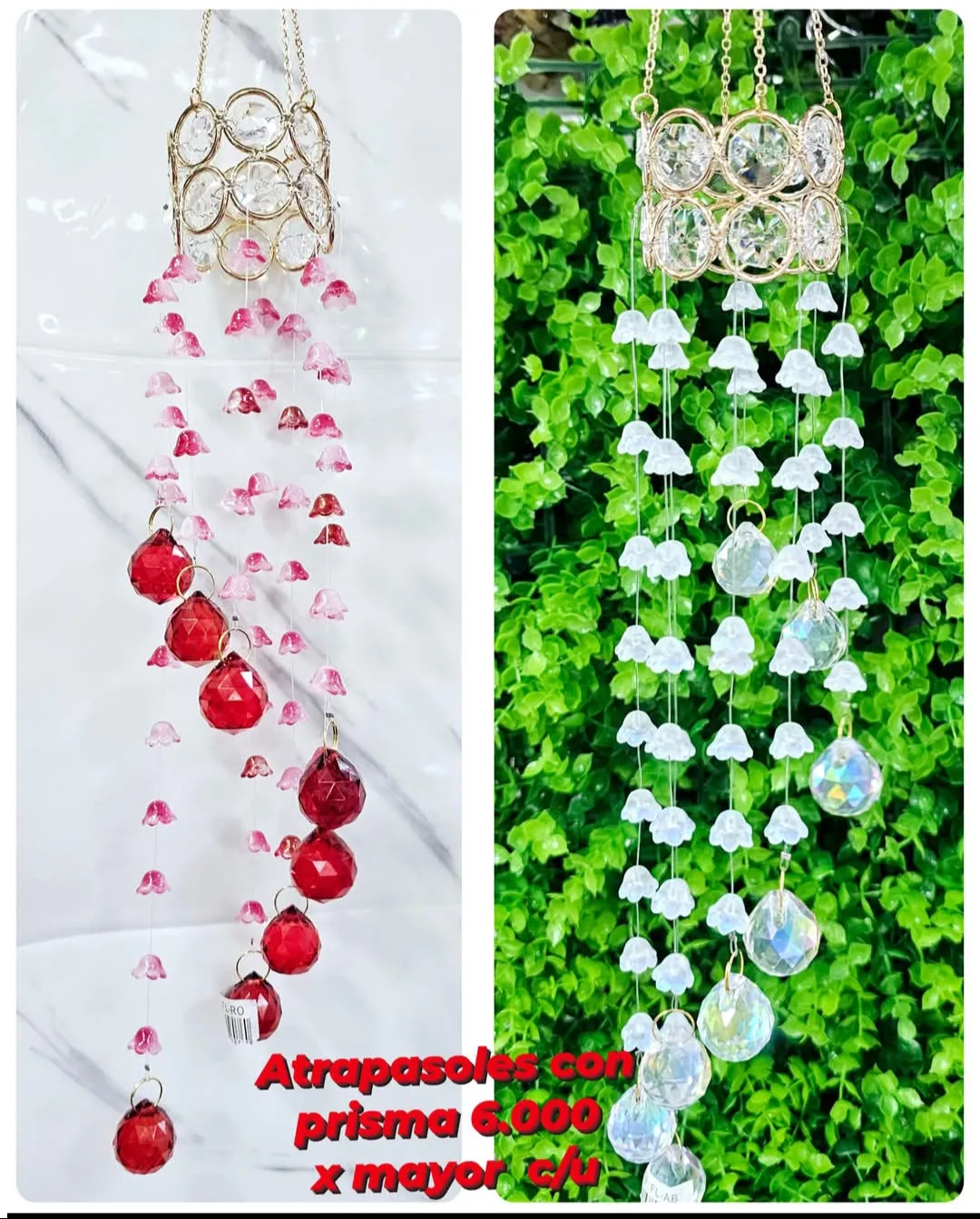 Atrapasoles Móvil Cúpula de Cristal Dorada con Cascada Floral y Esferas Prismáticas