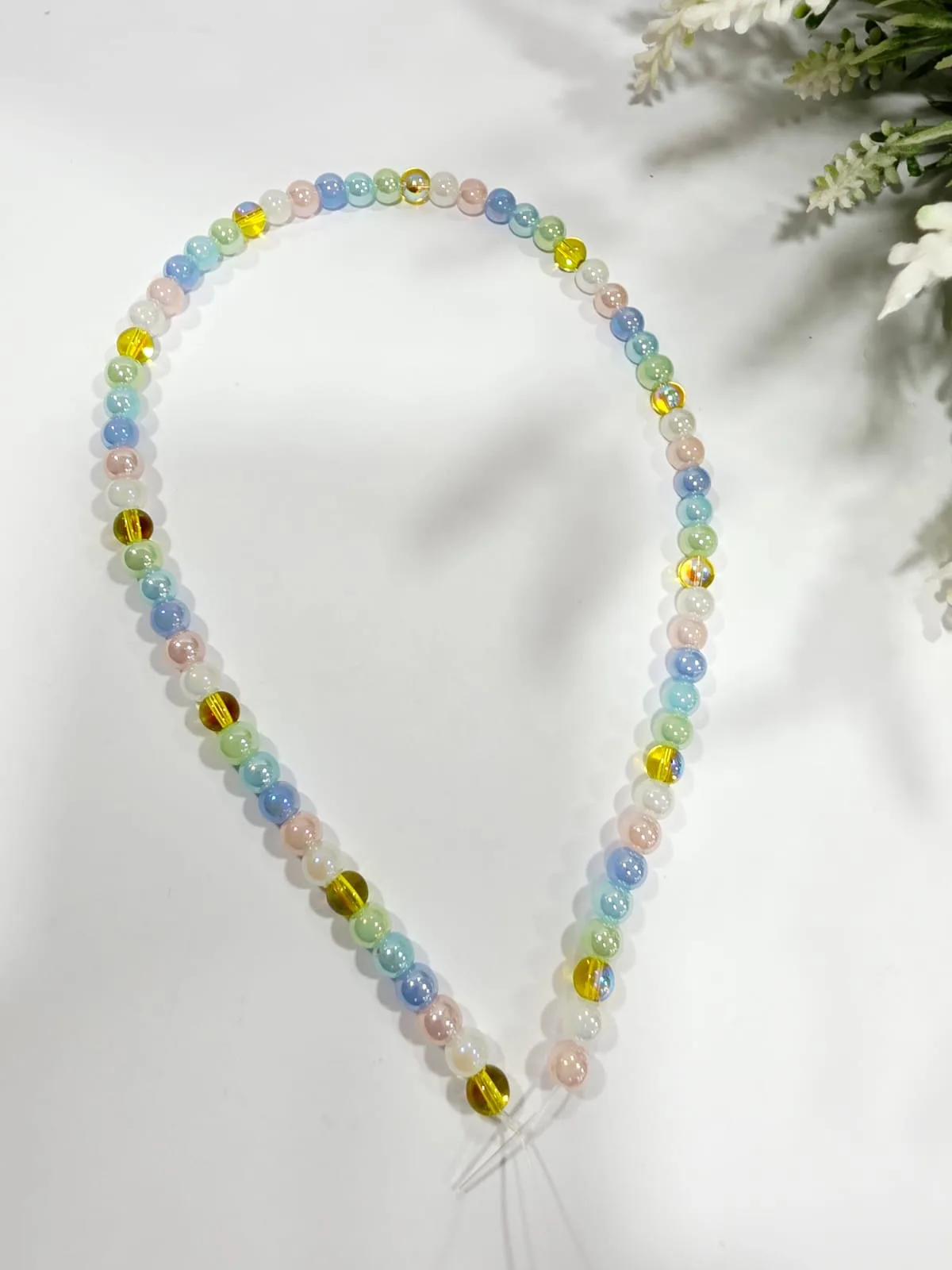 Collar de Perlas de Vidrio Multicolor Arcoíris Pastel 6mm