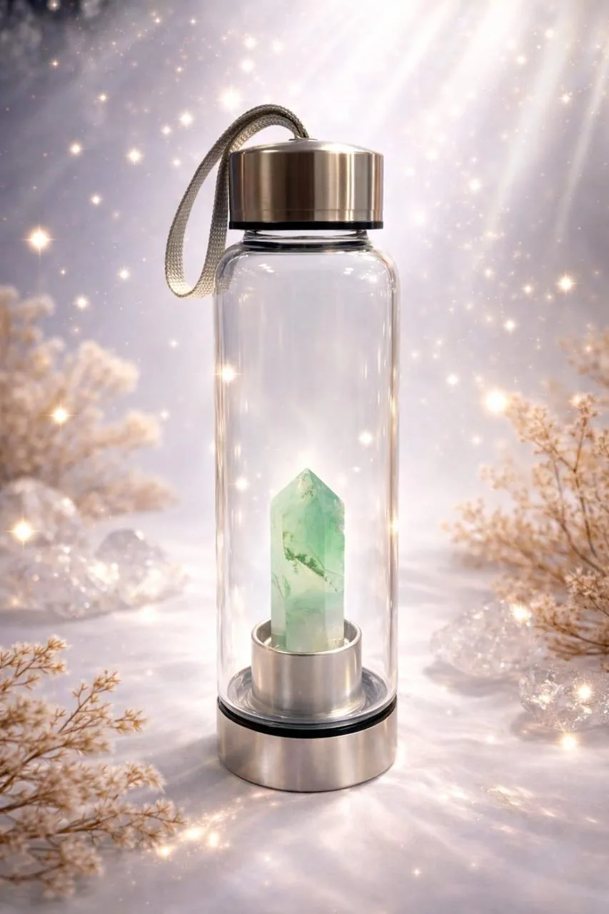 Botella de Agua con Punta de Fluorita Verde