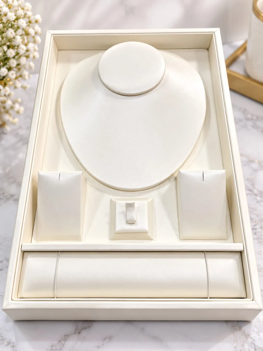 Organizador Multinivel de Cuerina para Joyas (Blanco)