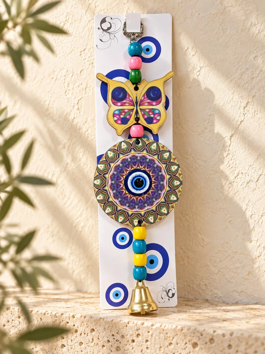 Colgante Ojo Turco con Campana Mariposa y Mandala Dorada