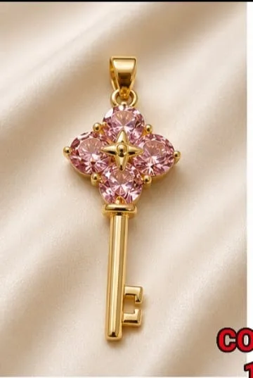 Colgante de Rodio - Llave con piedras rosadas