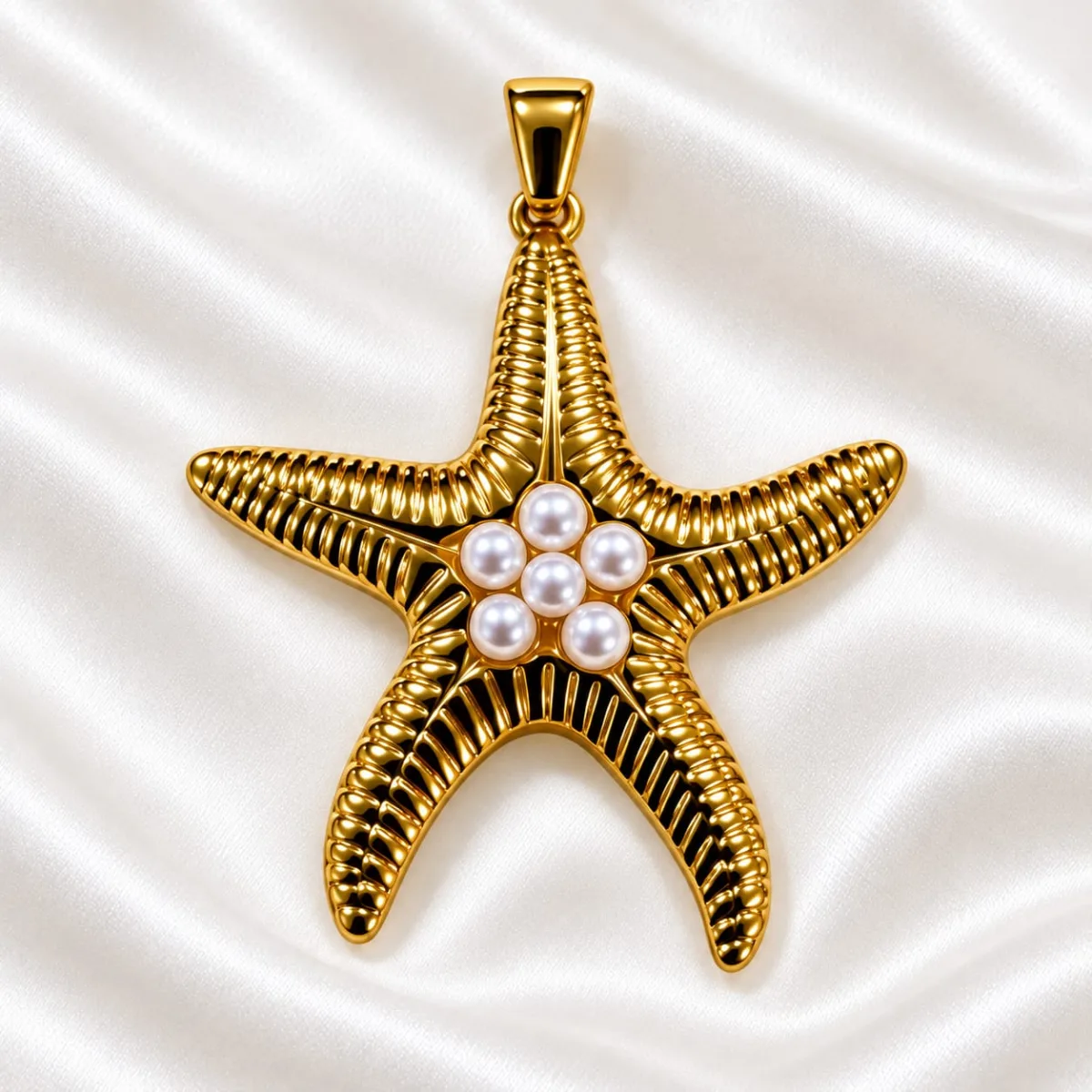 Dije de Acero Estrella de Mar con Perlas Dorada