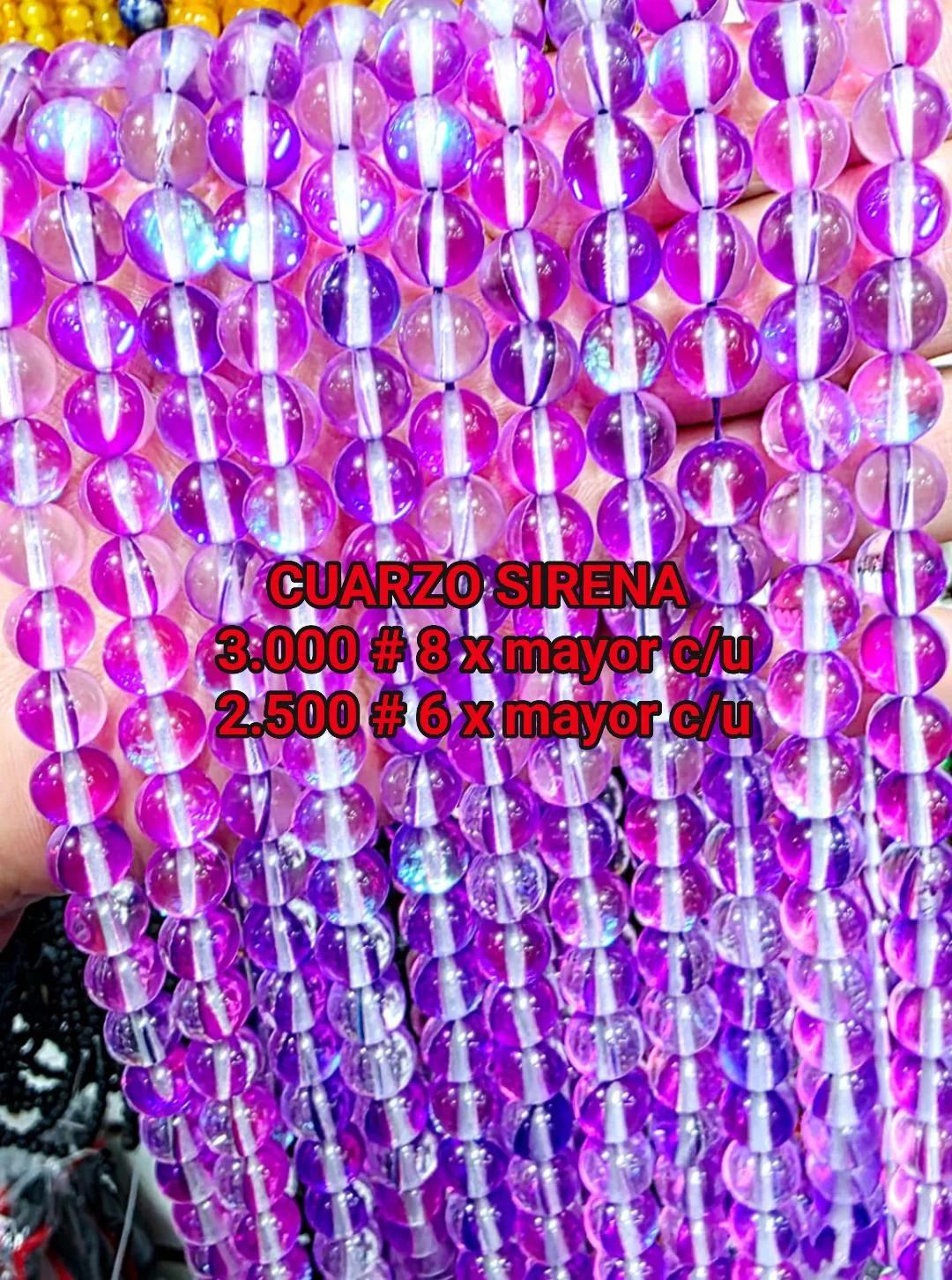 Tira de piedras de Cuarzo Sirena Morado
