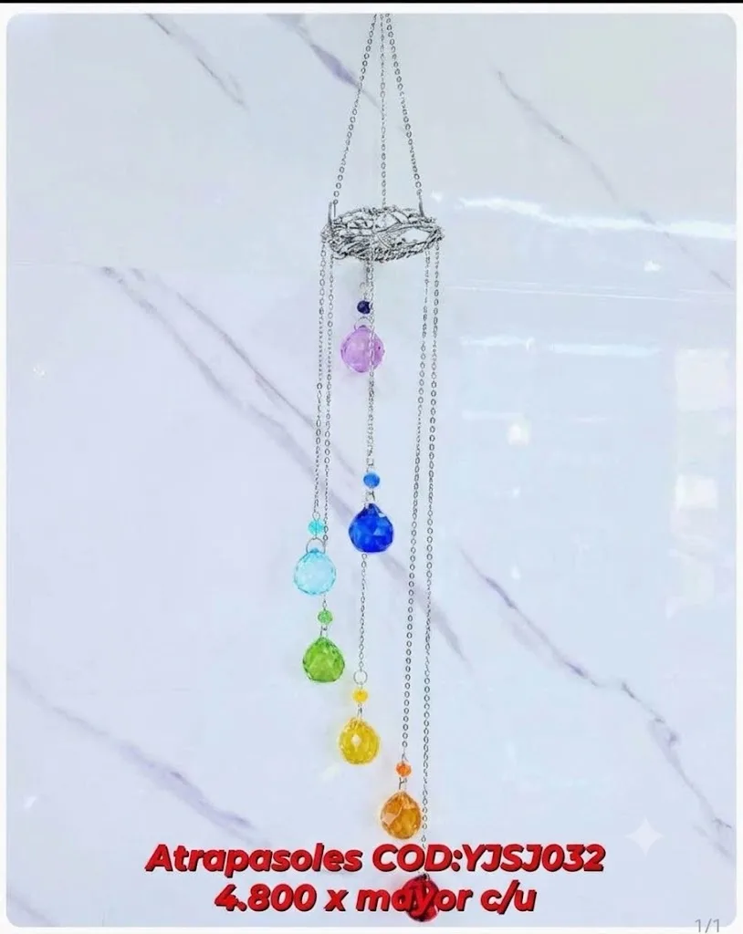Atrapasoles Lluvia de Cristales 7 Chakras con Aro Místico Plateado