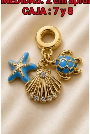 Colgante de Rodio - Charm estrella de mar concha y tortuga