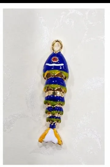 Colgante de Rodio - Pez azul/verde oliva rayado