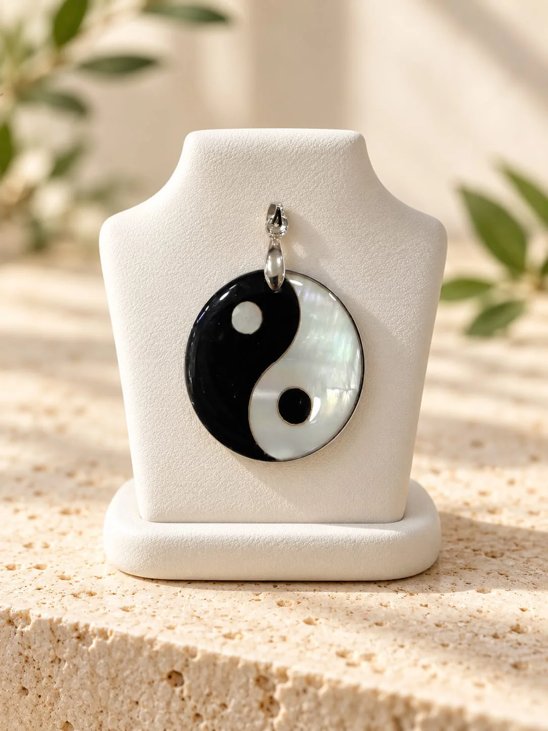 Dije de Acero Yin Yang Negro y Nácar