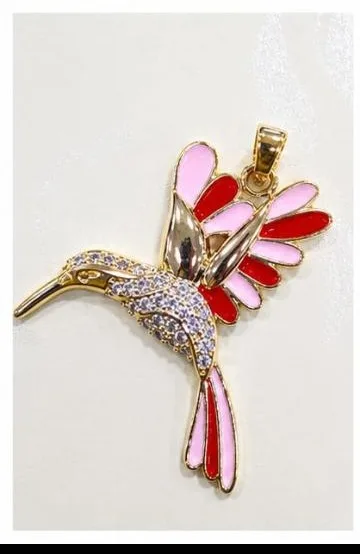 Colgante de Rodio - Colibrí alas esmaltadas rosa/rojo