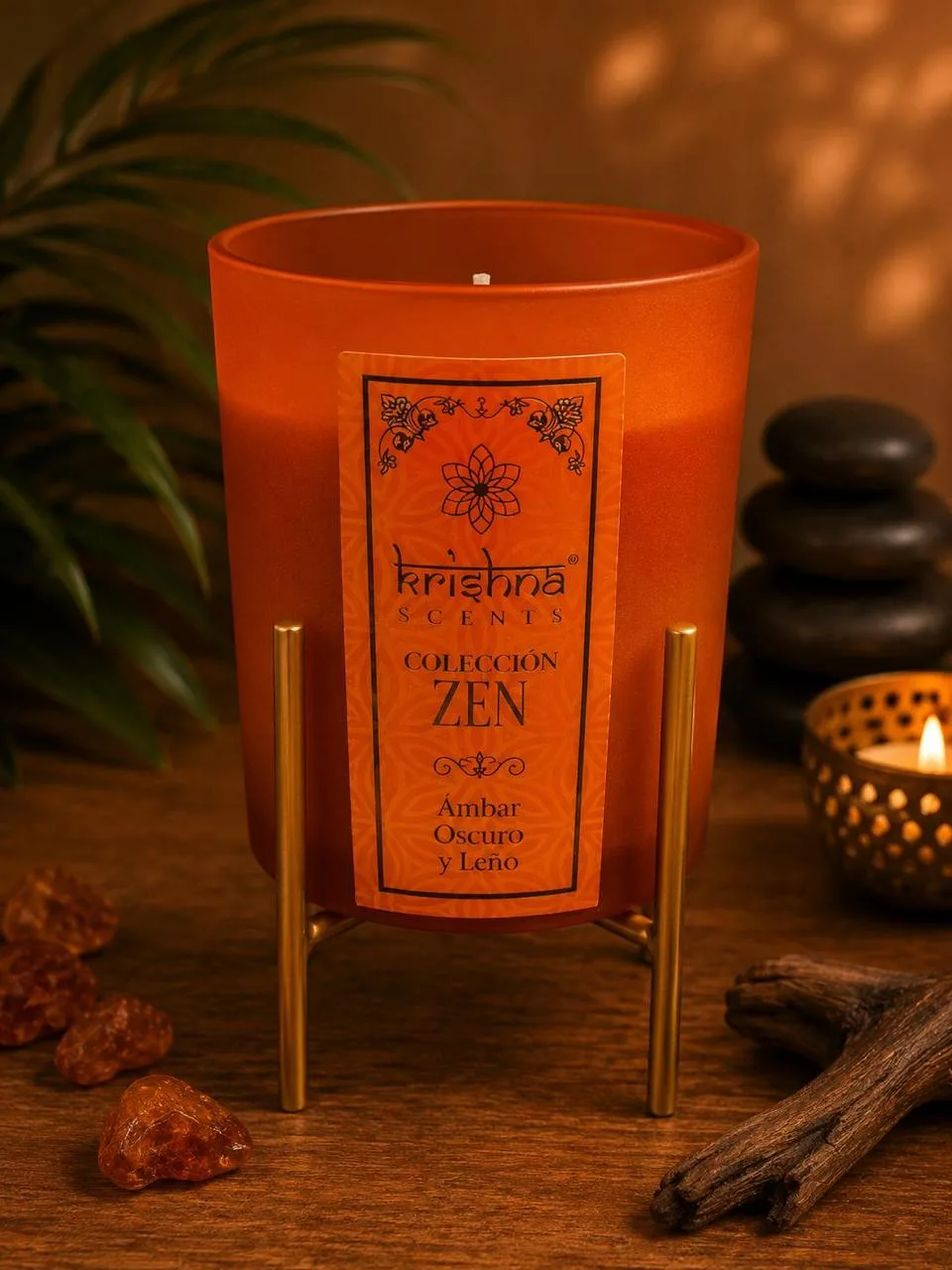 Vela Aromática Krishna Scents Zen Ámbar y Leño